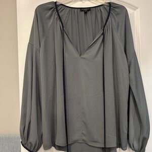 Elegant Olive green with navy detail silky Women's Top